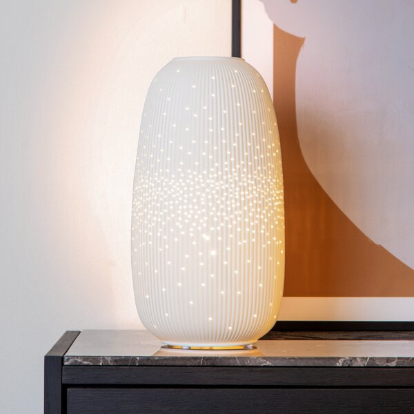 Lucide Lampă de masă Flores, Ø 17,5 cm, porțelan, alb, E14, Alb, Camera de zi / sufragerie, Ceramică