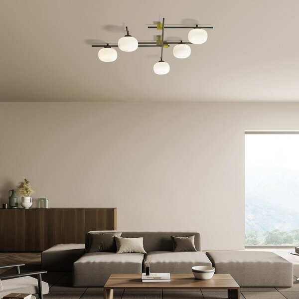 Miloox by Sforzin Aplică de perete Lingotto, 5 becuri, alb/galben/negru, sticlă, reglabil, Negru, Camera de zi / sufragerie, Sticlă, Design