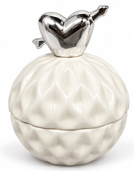 Bomboniera decorativa Pufo Love din ceramica cu capac, cutie pentru bijuterii, bomboane si accesorii, design elegant, 10.5 cm