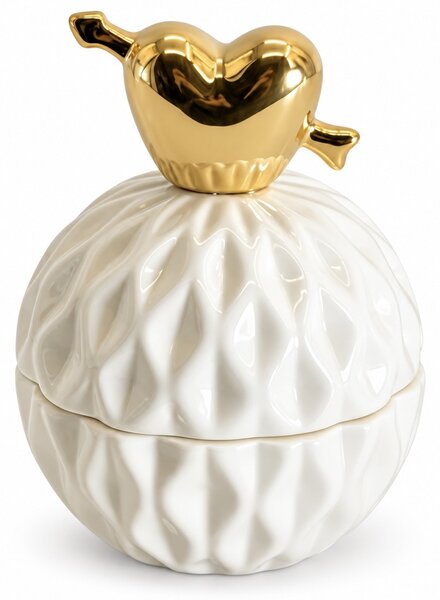 Bomboniera decorativa Pufo Love din ceramica cu capac, cutie pentru bijuterii, bomboane si accesorii, design elegant, 10.5 cm