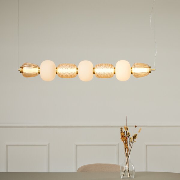 LOOM DESIGN Lampă suspendată LED Pearl 7, chihlimbar/auriu, sticlă, 110 cm, reglabil, Auriu / Alamă, Camera de zi / sufragerie, Sticlă, Modern