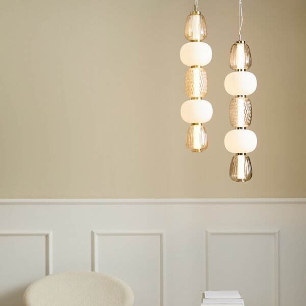 LOOM DESIGN Lampă suspendată LED Pearl 5 gri/crom sticlă Înălțime 78 cm, reglabil, Gri, Camera de zi / sufragerie, Sticlă, Modern