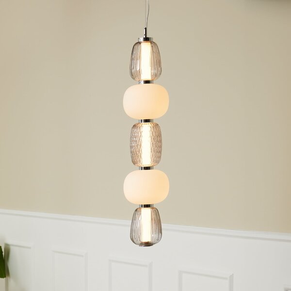 LOOM DESIGN Lampă suspendată LED Pearl 5 gri/crom sticlă Înălțime 78 cm, reglabil, Gri, Camera de zi / sufragerie, Sticlă, Modern