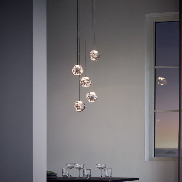 LOOM DESIGN Lampă suspendată LED Ice Ball, crom/limpede, 5 becuri, reglabil, Metalic, Camera de zi / sufragerie, Metal, Modern, glob