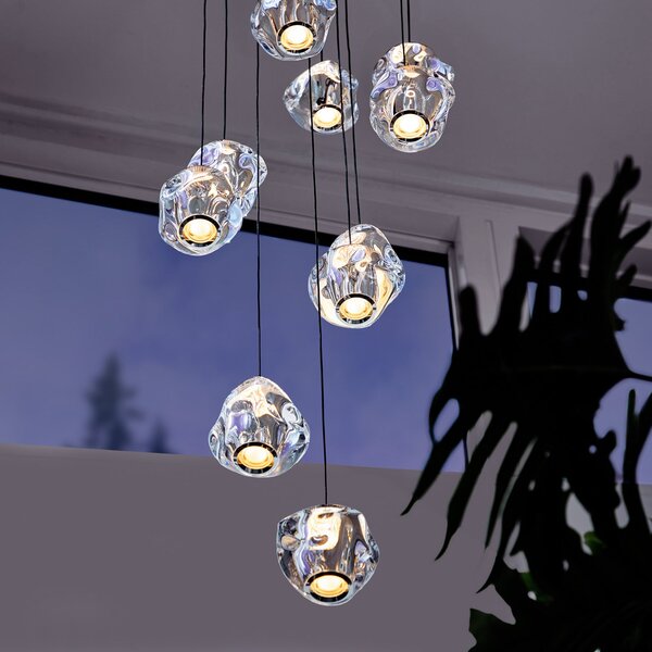 LOOM DESIGN Lampă suspendată LED Ice Ball, crom / transparent 10 becuri, reglabil, Metalic, Camera de zi / sufragerie, Metal, Modern, glob