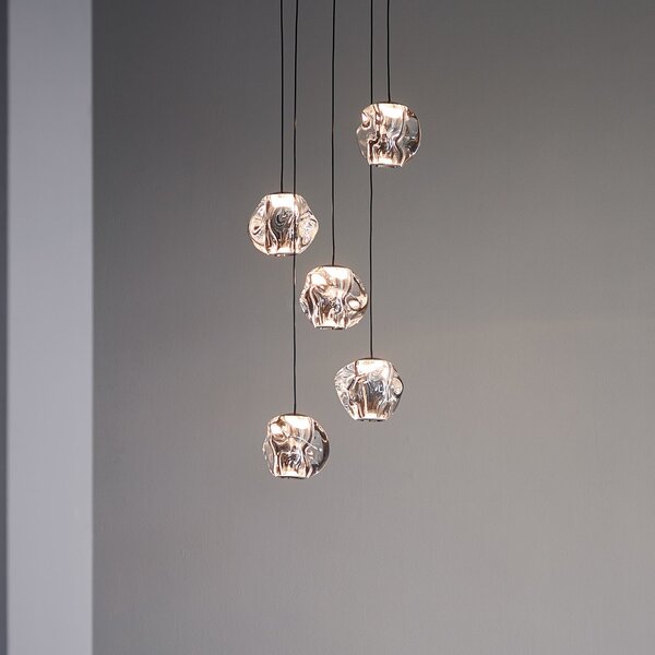 LOOM DESIGN Lampă suspendată LED Ice Ball, crom/limpede, 5 becuri, reglabil, Metalic, Camera de zi / sufragerie, Metal, Modern, glob