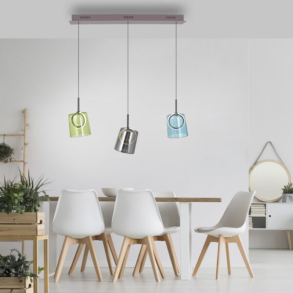 Paul Neuhaus Lampă suspendată LED Zula, lungime 87 cm, colorată, 3 becuri., reglabil, Multicolor, Camera de zi / sufragerie, Sticlă, Modern