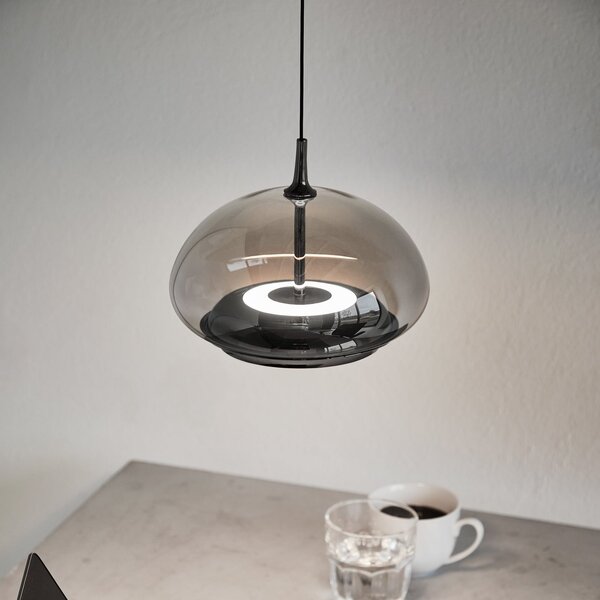 LOOM DESIGN Lampă suspendată LED Avalon, negru/gri Ø 20 cm sticlă, reglabil, Negru, Camera de zi / sufragerie, Sticlă, Modern