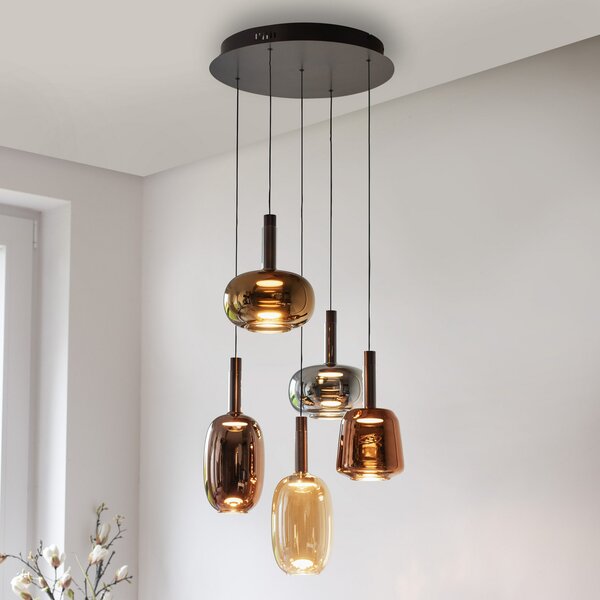 Paul Neuhaus Lampă suspendată LED Irides, Ø 55 cm, colorată, sticlă, reglabil, Multicolor, Camera de zi / sufragerie, Sticlă, Modern