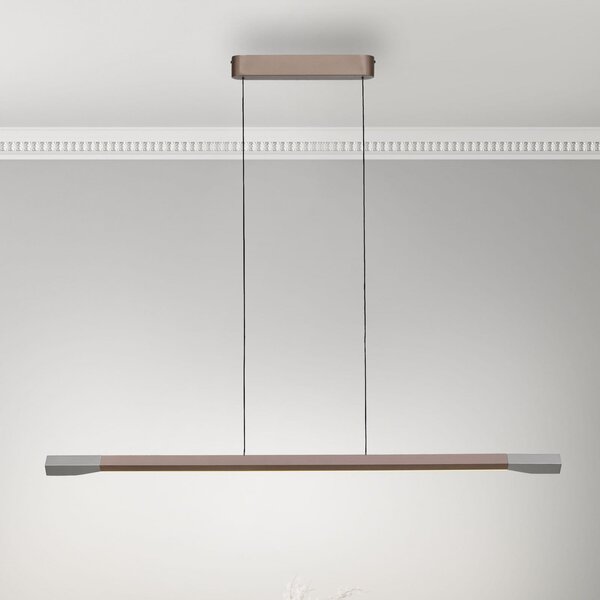 Paul Neuhaus Lampă suspendată LED Hoop, maro, 128 cm, dimabil, reglabil, Maro / Rugină, Camera de zi / sufragerie, Aluminiu, Modern