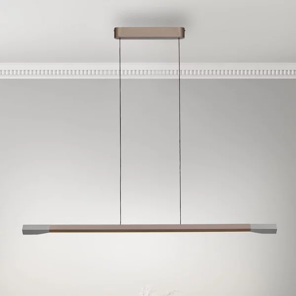 Paul Neuhaus Lampă suspendată LED Hoop, maro, 128 cm, dimabil, reglabil, Maro / Rugină, Camera de zi / sufragerie, Aluminiu, Modern