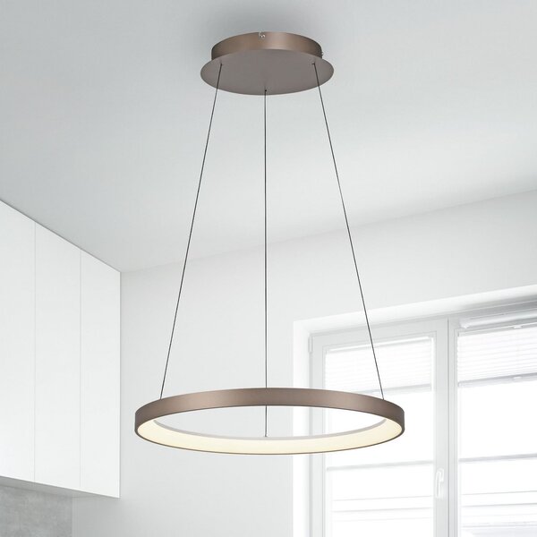 Paul Neuhaus Lampă suspendată LED Hoop, maro, Ø 57 cm, dimabil, reglabil, Maro / Rugină, Camera de zi / sufragerie, Aluminiu, Modern