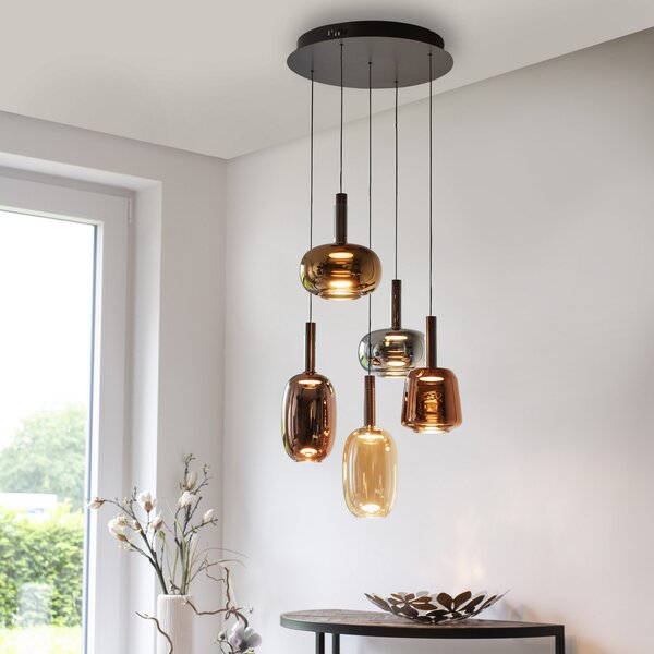Paul Neuhaus Lampă suspendată LED Irides, Ø 55 cm, colorată, sticlă, reglabil, Multicolor, Camera de zi / sufragerie, Sticlă, Modern