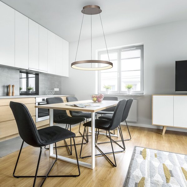Paul Neuhaus Lampă suspendată LED Hoop, maro, Ø 57 cm, dimabil, reglabil, Maro / Rugină, Camera de zi / sufragerie, Aluminiu, Modern