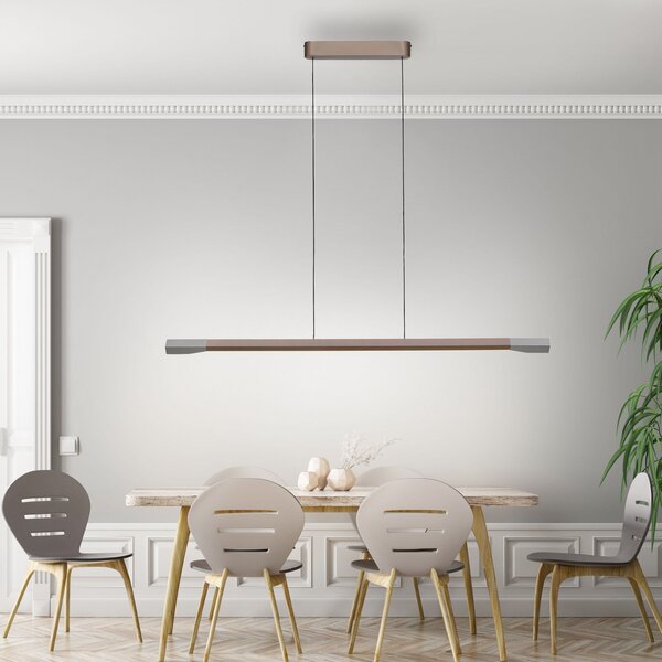 Paul Neuhaus Lampă suspendată LED Hoop, maro, 128 cm, dimabil, reglabil, Maro / Rugină, Camera de zi / sufragerie, Aluminiu, Modern