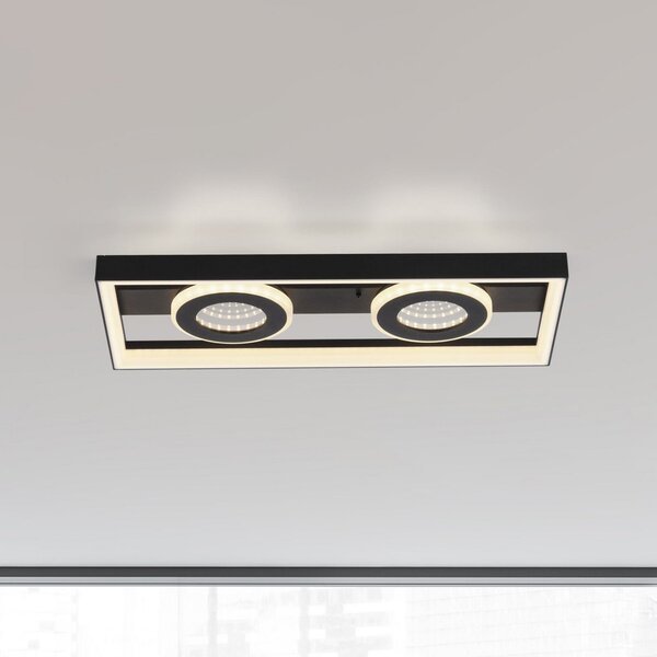 Paul Neuhaus plafonieră LED Traforo, 45 cm, CCT, dimabil, reglabil, Negru, Camera de zi / sufragerie, Aluminiu, Modern, Plafon unghiular direct