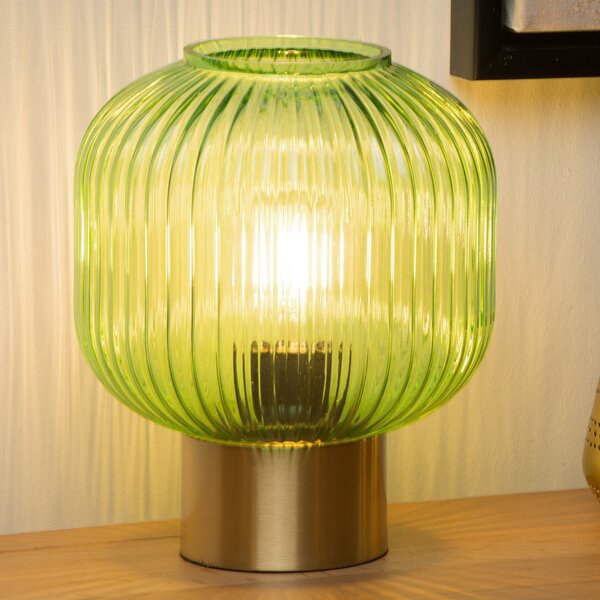 Lucide Lampă de masă din sticlă Maloto, verde/galben, Ø 20 cm, E27, Verde, Camera de zi / sufragerie, Sticlă