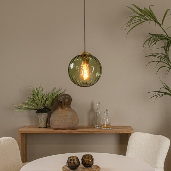 Lucide Lampă suspendată Monsaraz, verde, Ø 25 cm, sticlă, 1 bec, reglabil, Verde, Camera de zi / sufragerie, Sticlă