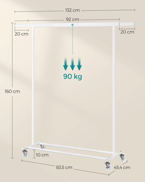 Cuier pe roti Songmics Alb 134x45.4x160 cm