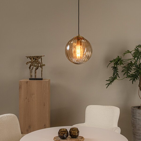 Lucide Lampă suspendată Monsaraz, Ø 25 cm, chihlimbar. Sticlă, 1 bec, reglabil, Maro / Rugină, Camera de zi / sufragerie, Sticlă