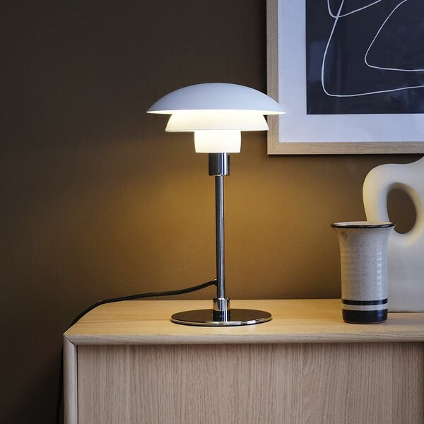 Dyberg Larsen Lampă de masă Morph, albă, înălțime 35 cm, metal, Alb, Camera de zi / sufragerie, Metal, Design