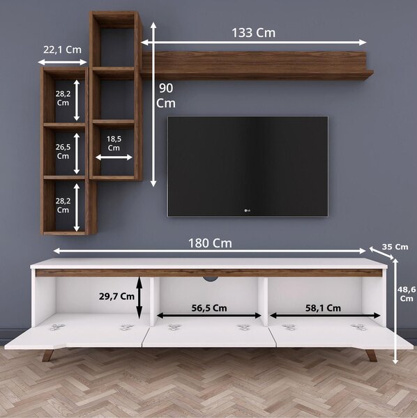 Mobilier living Mitevu 10 (alb + nuc). 1095672