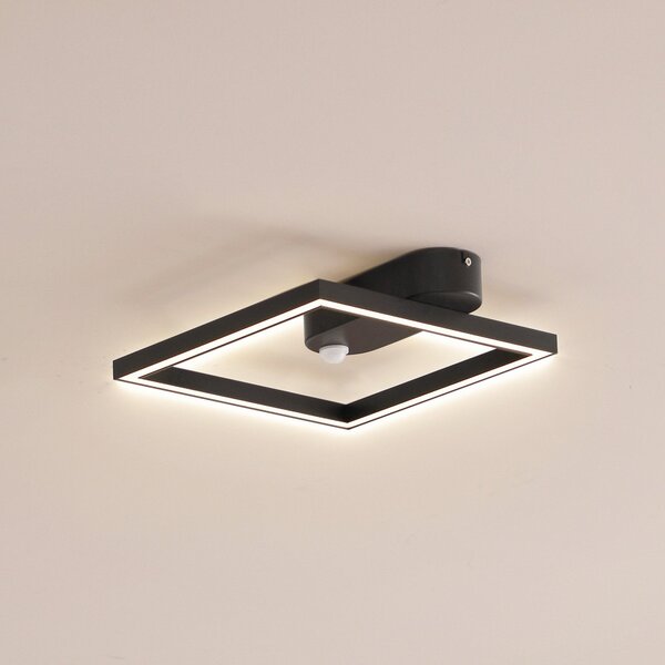 Lindby plafonieră LED Yulla, 34 cm, negru, senzor, Negru, Hol, Aluminiu, Modern