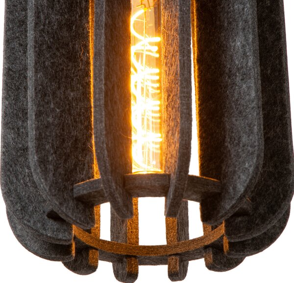 Lucide Lampă suspendată Rafal, Ø 20 cm, pâslă, gri, 1 bec, reglabil, Gri, Camera de zi / sufragerie, Țesătură / Textil