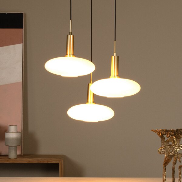Lucide Lampă suspendată Singala, Ø 30 cm, sticlă, 3 becuri, opal, E27, reglabil, Alb, Camera de zi / sufragerie, Sticlă, Modern