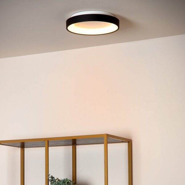Lucide Plafonieră Vidal LED, negru, Ø 28 cm, dimabil, acrilic, reglabil, Negru, Camera de zi / sufragerie, Plastic