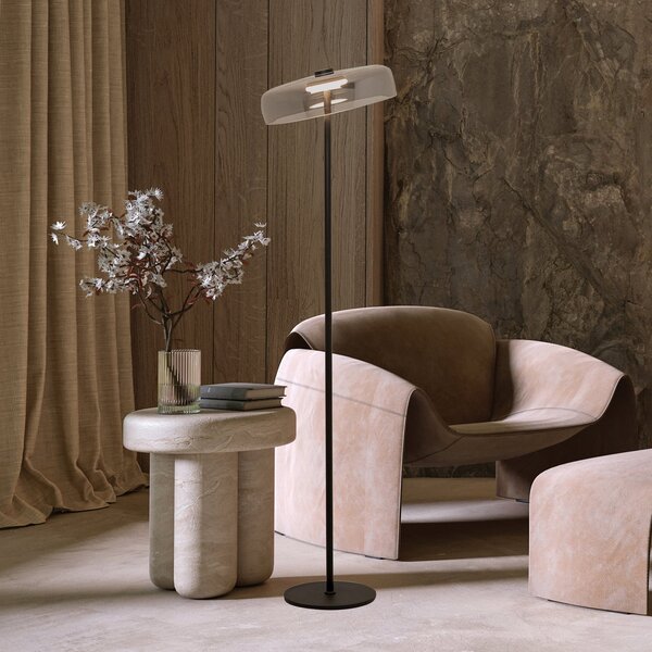 Zambelis Lampadar LED 23055, gri fum, sticlă, înălțime 162 cm, Negru, Camera de zi / sufragerie, Sticlă