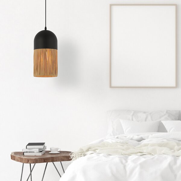 Zambelis Lampă suspendată 23071, negru/culoare naturală, Ø18cm, metal, hârtie, reglabil, Negru, Camera de zi / sufragerie, Metal