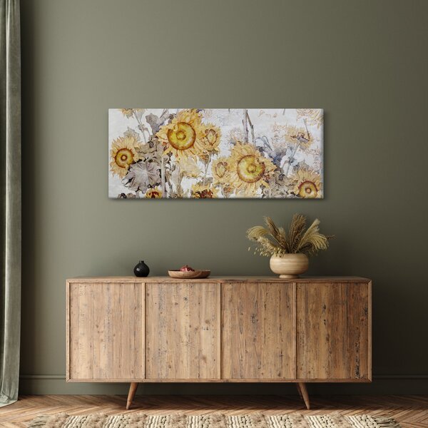 Tablou - Floarea-soarelui pe perete (120x50 cm)