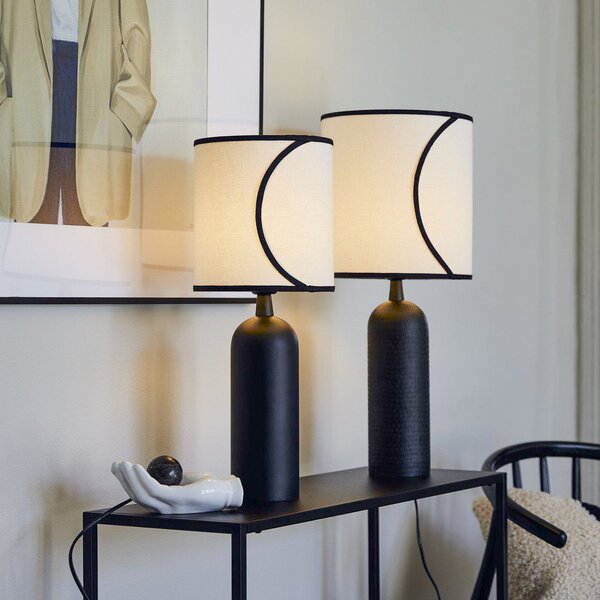 PR Home Lampă de masă Carter Celyn Ava alb/negru Ø 20 cm, Alb, Camera de zi / sufragerie, Țesătură / Textil, Modern