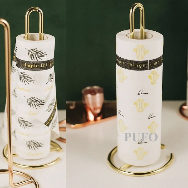 Suport metalic Pufo Gold pentru rola hartie, prosoape de bucatarie, 31 cm, auriu