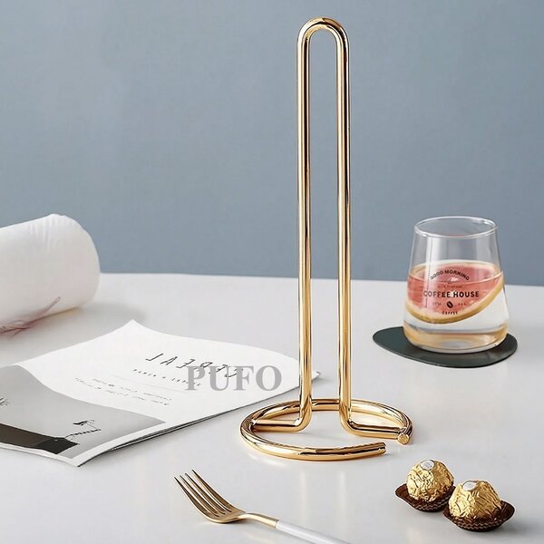 Suport metalic Pufo Gold pentru rola hartie, prosoape de bucatarie, 31 cm, auriu