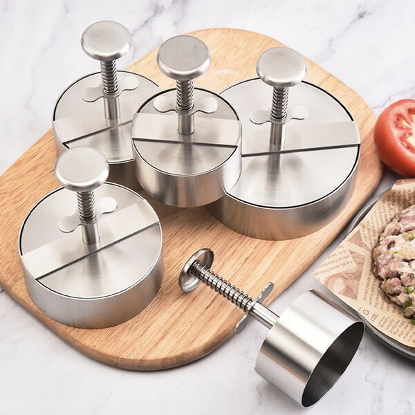 Presa cu maner Pufo pentru hamburger, chiftele, din otel inoxidabil, Ø 10 cm, argintiu