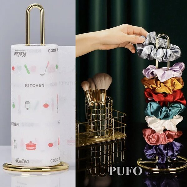 Suport metalic Pufo Gold pentru rola hartie, prosoape de bucatarie, 31 cm, auriu