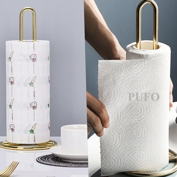 Suport metalic Pufo Gold pentru rola hartie, prosoape de bucatarie, 31 cm, auriu
