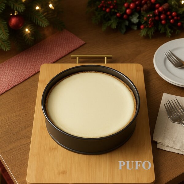 Tocator de bucatarie Pufo din lemn de bambus cu maner din metal auriu, maro, 44 x 30 cm