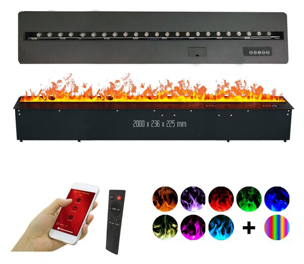 Focar semineu electric 3D cu vapori de apa incorporabil, Led, cu sunet, 8 culori, Wi-Fi cu APP internet, ElectricSun MISTique XXL 200cm