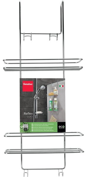 Raft pentru baie argintiu lucios de agățat/autoadeziv din oțel Luxy – Metaltex