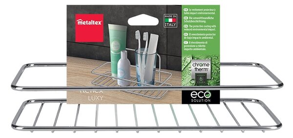 Raft pentru baie argintiu lucios de agățat/autoadeziv din oțel Luxy – Metaltex