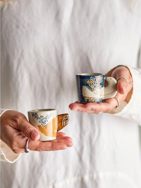 Cești albastre-crem 2 buc. pentru espresso din gresie 55 ml Hezha – Bloomingville