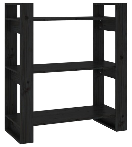 Bibliotecă/Separator cameră, negru, 80x35x91 cm, lemn masiv pin