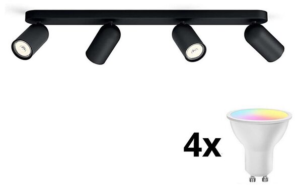 Philips - Spot LED RGBW dimerizabil, 4x GU10, 4,8W, 230V, 3000K, negru + telecomandă