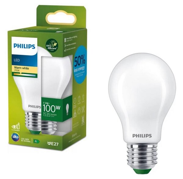 Bec LED Philips ULTRAEFFICIENT A60, E27, 7,3 W, 230 V, 2700 K
