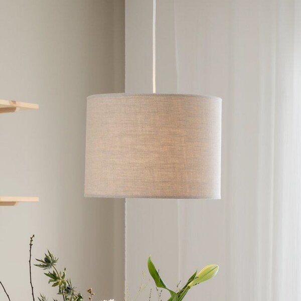 PR Home lampă suspendată Sara, bej natural, Ø 35 cm, lenjerie textilă, reglabil, Bej, Camera de zi / sufragerie, Țesătură / Textil