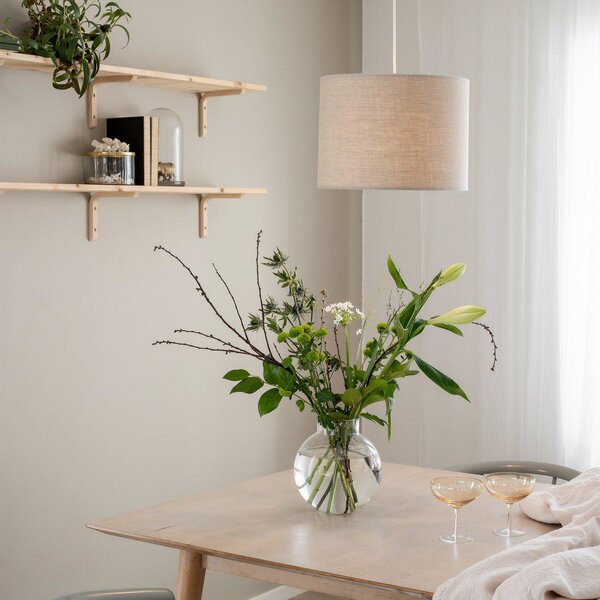 PR Home lampă suspendată Sara, bej natural, Ø 35 cm, lenjerie textilă, reglabil, Bej, Camera de zi / sufragerie, Țesătură / Textil