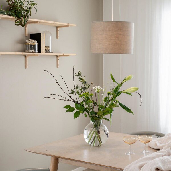 PR Home lampă suspendată Sara, bej deschis, Ø 35 cm, lenjerie textilă, reglabil, Bej, Camera de zi / sufragerie, Țesătură / Textil
